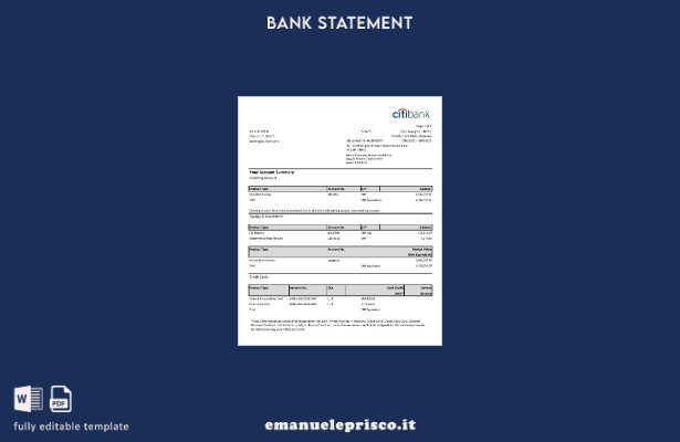 modello di estratto conto bancario Citibank Germania in stile verificato in mode